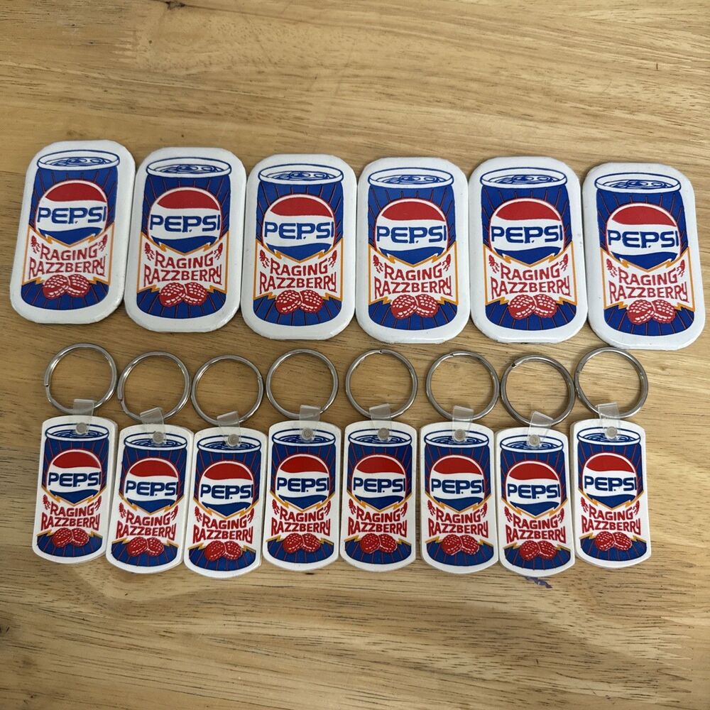 Raging Razzberry Pepsi Buttons & Keychain Lot Wild Bunch Summer 1991 Cola Wars